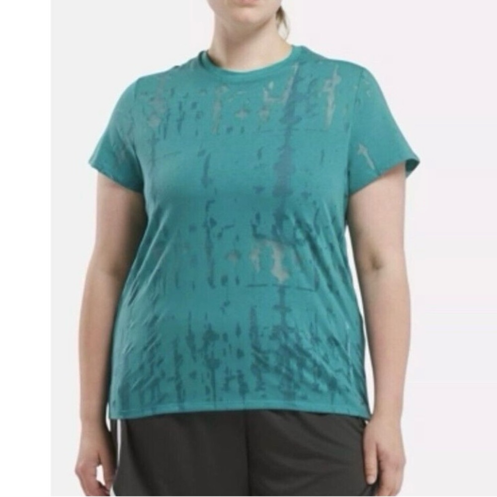 Reebok Women's Training Tee Burnout T-Shirt Plus Size 2XL Team Teal